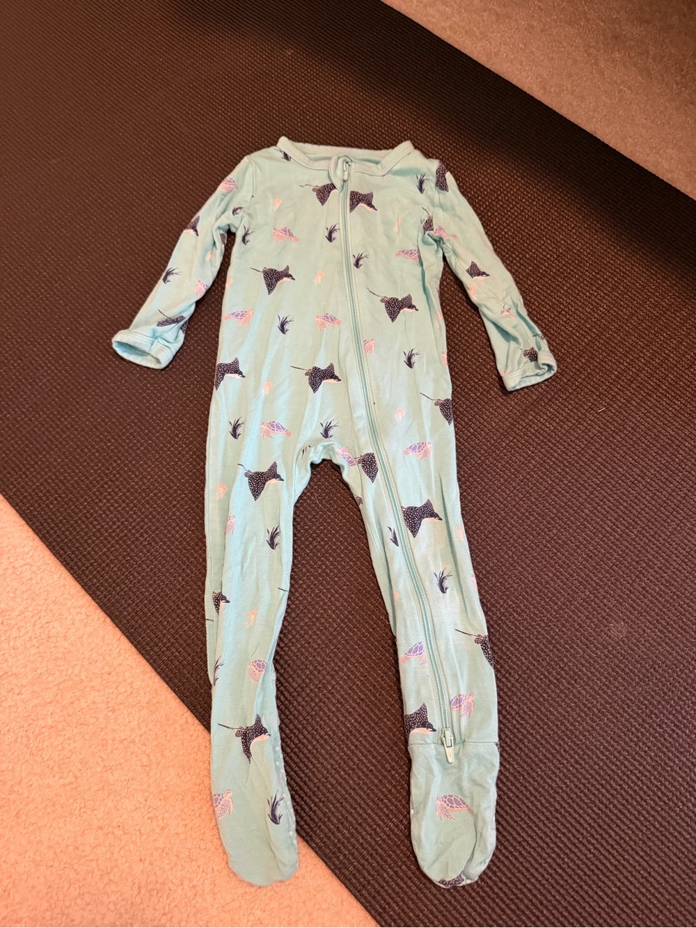Kyte BABY Mint Green Footed One-Piece with Sea Life Print